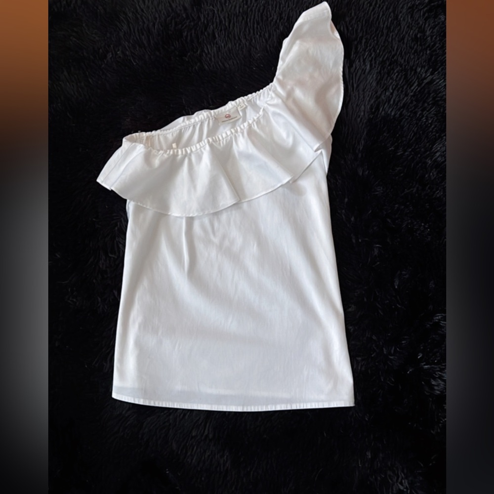 AG Adriano Goldschmied One Shoulder Ruffle Top White Cotton Size S Revolve Style - Picture 5 of 5